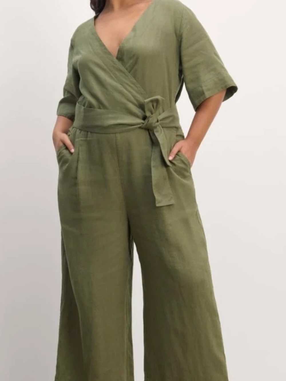 Everlane Olive Green Wrap-Waist Wide-Leg Jumpsuit - Picture 1 of 6